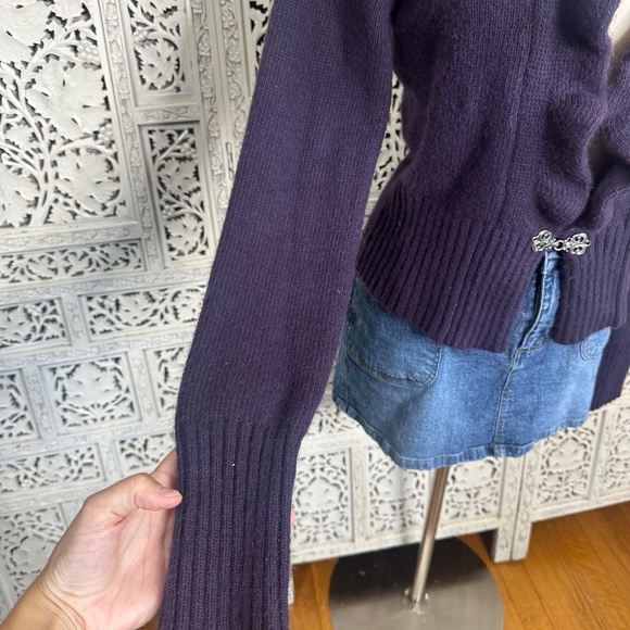 Valerie Bertinelli Wool Angora Purple Eggplant Ruffle Y2K Soft Cardigan Sz M - Picture 4 of 8